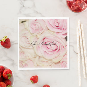 Pretty romantic pink cream roses napkin