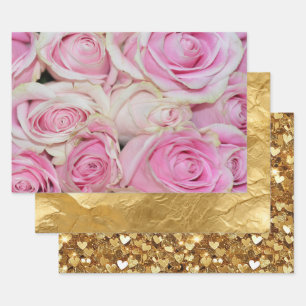 Pretty romantic pink cream roses wrapping paper sheet