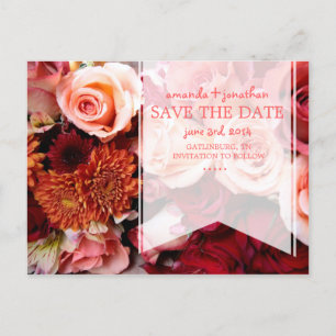 Pretty Romantic Pink Roses Save The Date Announcement Postcard