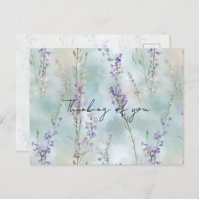 Pretty Romantic Purple Floral Thinking of you Postcard (Front/Back)