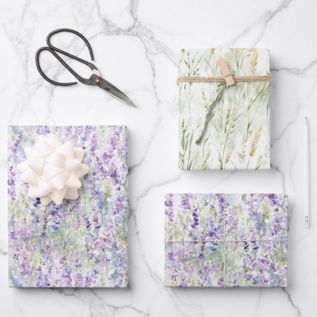 Pretty Romantic Purple Flowers Bridal Shower Wrapping Paper Sheet (Front)