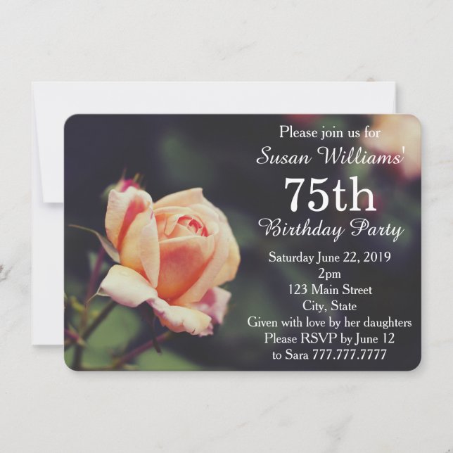 Pretty Rose 75th Birthday Party Invitation (Front)