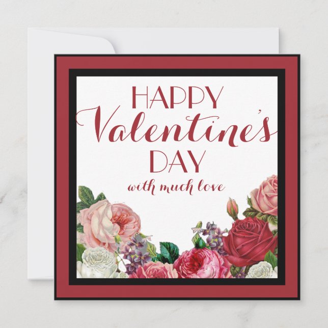 Pretty Rose Floral Happy Valentines Day Card (Front)