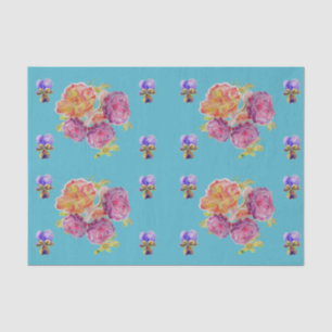 Pretty Rose Flower Floral Turquoise Roses Pattern Tissue Paper