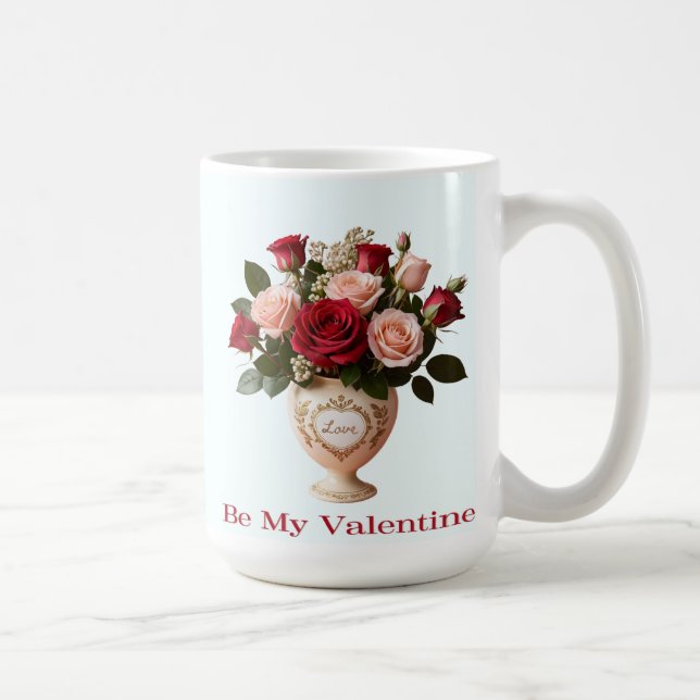 Pretty Rose Flowers Floral Blooms Blue Valentine's Coffee Mug (Right)