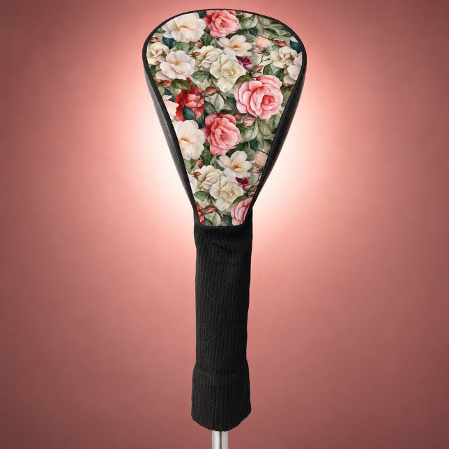  Pretty Rose Garden Patterned Personalized Golf Head Cover (Pretty Rose Garden Patterned and Personalized Golf Club Cover For Women.)
