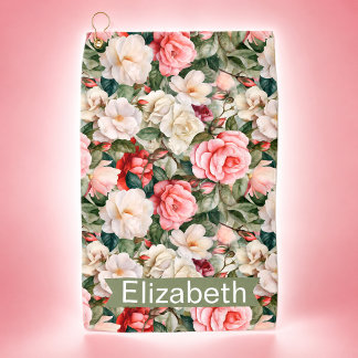 Pretty Rose Garden Patterned Personalized Golf Towel