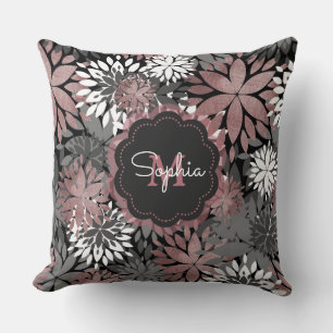 Pretty rose gold floral illustration pattern throw pillow