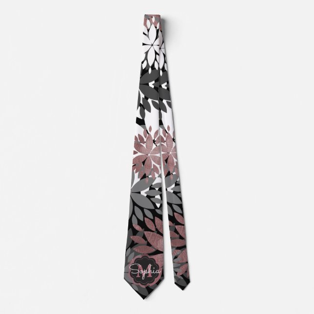 Pretty rose gold floral illustration pattern tie (Front)