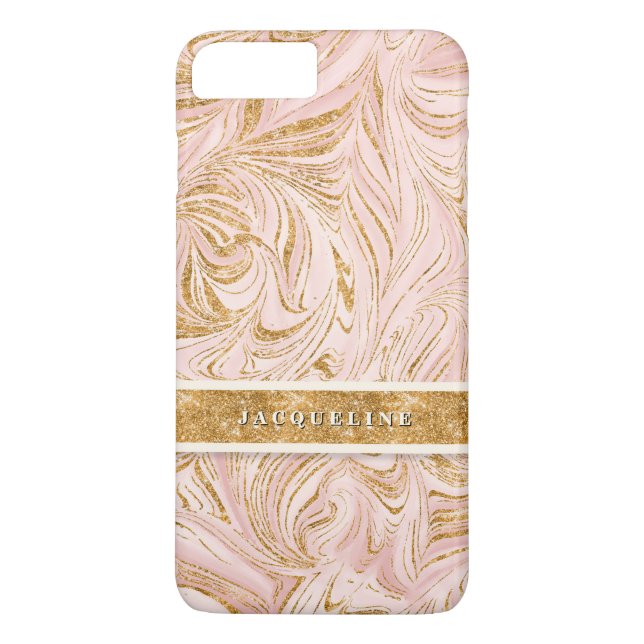 Pretty Rose Gold Foil Glitter Marbled Pattern Pink Case-Mate iPhone Case (Back)