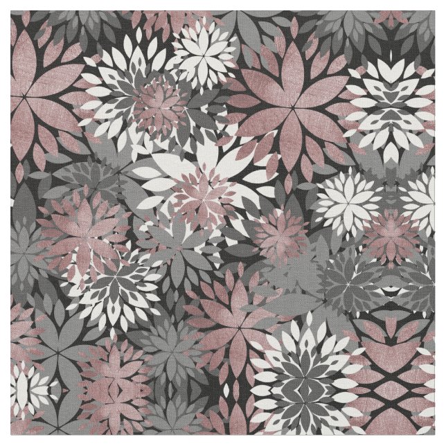 Pretty Rose Gold Geometric Flowers Illustration Fabric (Close Up)