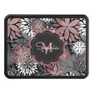 Pretty Rose Gold Geometric Flowers Illustration Trailer Hitch Cover