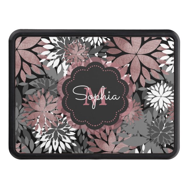 Pretty Rose Gold Geometric Flowers Illustration Trailer Hitch Cover (Front)