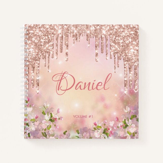 pretty rose gold glitter your name personalized    notebook (Front)