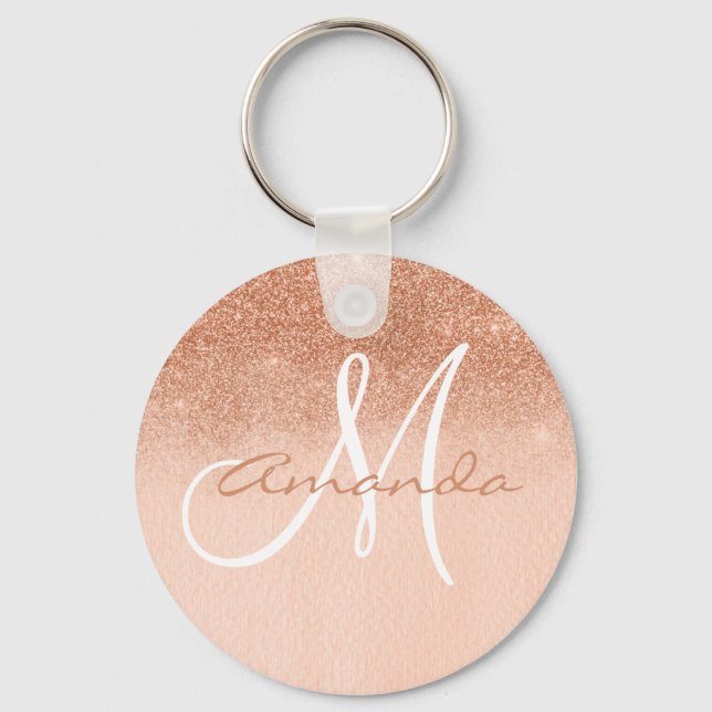 Pretty Rose Gold Ombre Monogram Personalized Keychain (Front)