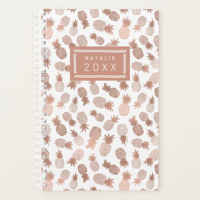 Pretty Rose Gold Pineapple Pattern Planner (Front)