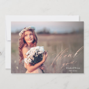 Pretty Rose Gold Script Photo Graduation Thank You Card