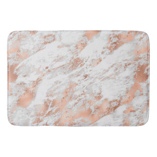 Pretty Rose Gold White Glitzy Marble     Bath Mat