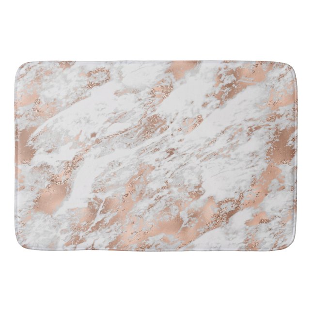 Pretty Rose Gold White Glitzy Marble     Bath Mat (Front)