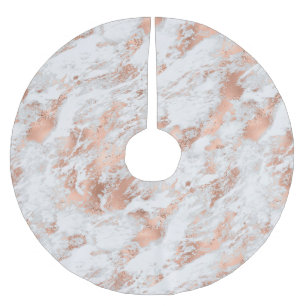 Pretty Rose Gold White Glitzy Marble Brushed Polyester Tree Skirt