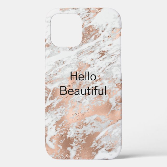 Pretty Rose Gold White Glitzy Marble      Case-Mate iPhone Case (Back)
