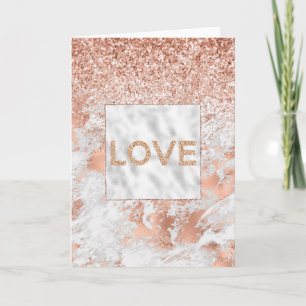 Pretty Rose Gold White Glitzy Marble Glitter Card
