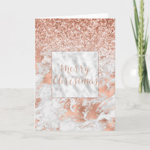 Pretty Rose Gold White Glitzy Marble Glitter Card