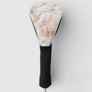 Pretty Rose Gold White Glitzy Marble Golf Head Cover