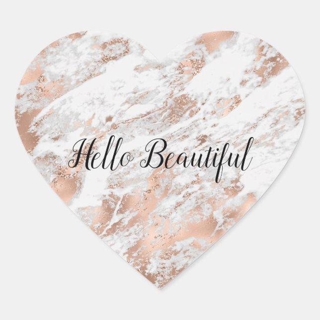Pretty Rose Gold White Glitzy Marble     Heart Sticker (Front)