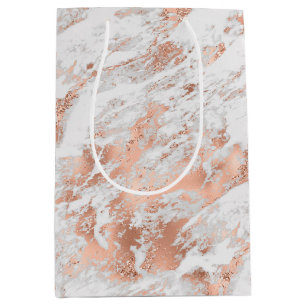 Pretty Rose Gold White Glitzy Marble     Medium Gift Bag