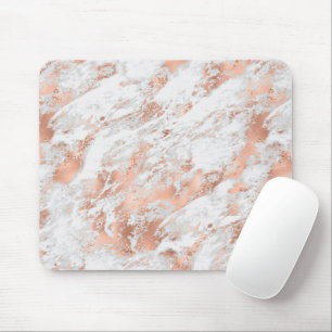 Pretty Rose Gold White Glitzy Marble Mouse Pad