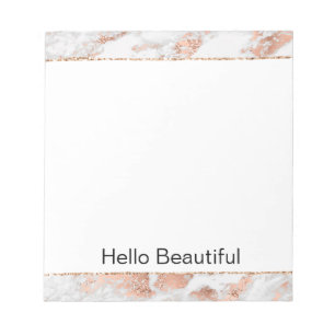 Pretty Rose Gold White Glitzy Marble Notepad