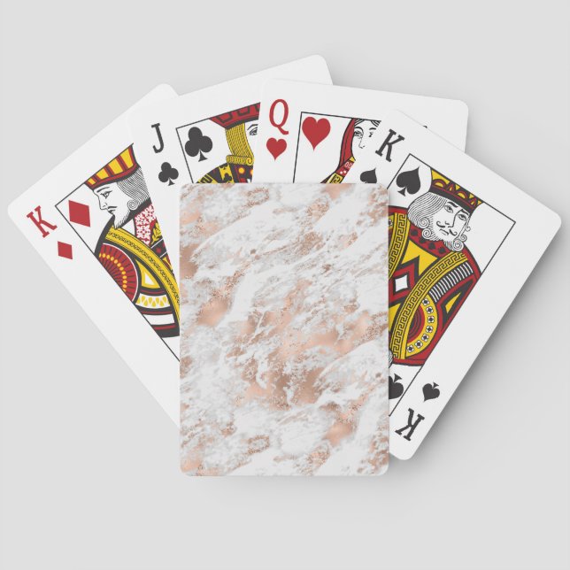 Pretty Rose Gold White Glitzy Marble    Playing Cards (Back)