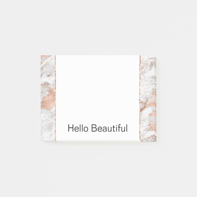 Pretty Rose Gold White Glitzy Marble Post-it Notes (Front)