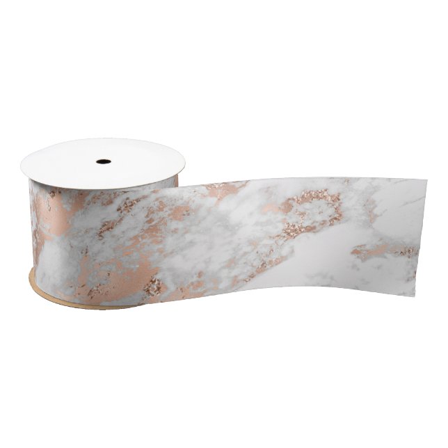 Pretty Rose Gold White Glitzy Marble     Satin Ribbon (Spool)