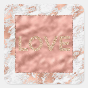 Pretty Rose Gold White Glitzy Marble     Square St Sticker