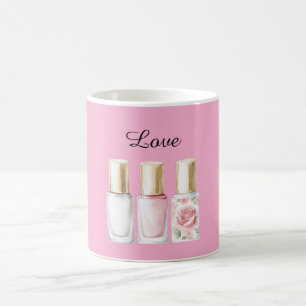 Pretty Rose Pink Floral Nail Polish Coffee Mug
