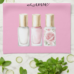 Pretty Rose Pink Floral Nail Polish Kitchen Towel