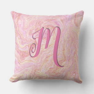 Pretty Rose Pink Quartz Marble and Gold Throw Pillow