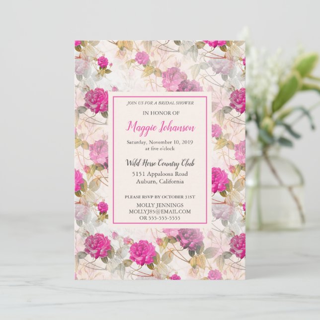 Pretty Roses Bridal Shower Invitation (Standing Front)