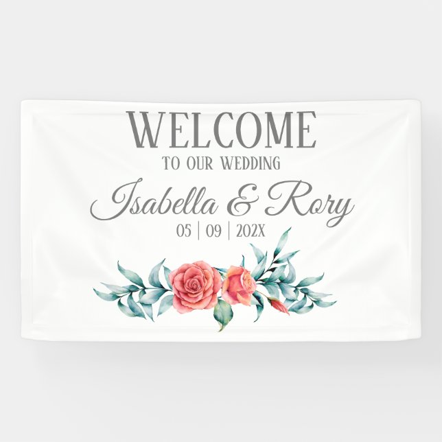 Pretty Roses & Eucalyptus Bouquet Wedding Banner (Horizontal)