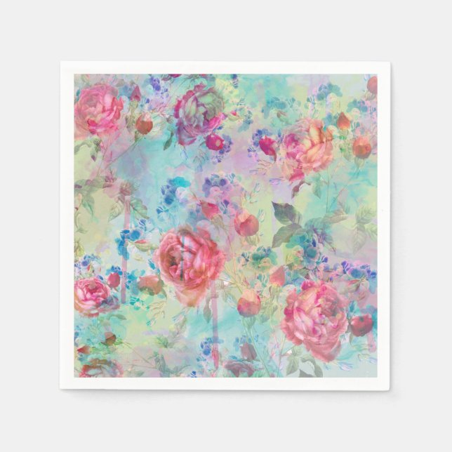 Pretty roses floral paint watercolors design napkin (Front)