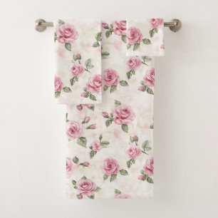 Pretty Roses Floral Pink   Bath Towel Set