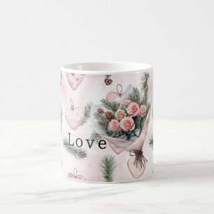 Pretty Roses Floral Pink Hearts Coffee Mug