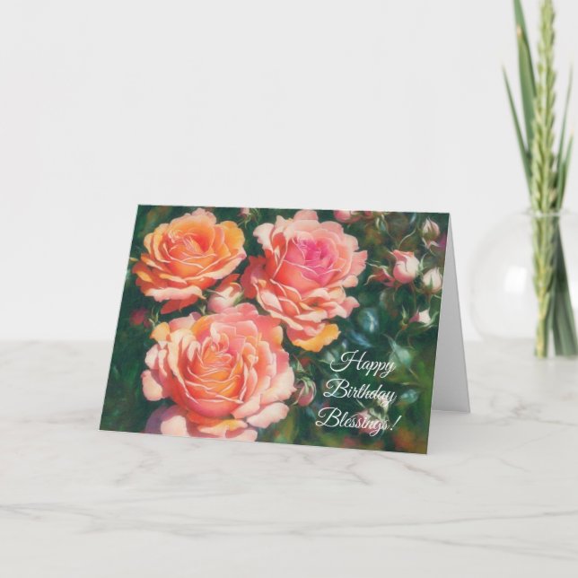 Pretty Roses Flower Art Faith Birthday Card (Front)