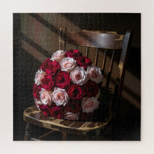 Pretty Roses on a Rustic Chair Jigsaw Puzzle