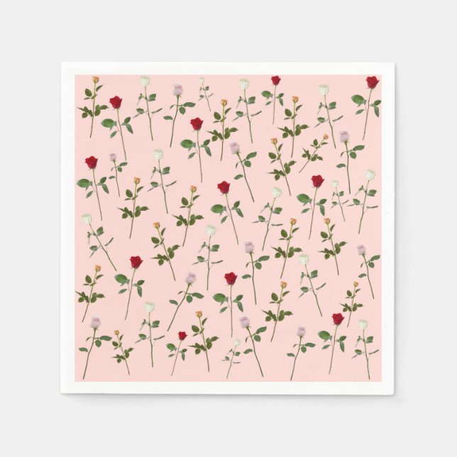 Pretty Roses Pink Floral Bridal Shower Napkin (Front)