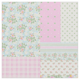 Pretty Rosy Posy Dog Roses Faux Patchwork Fabric
