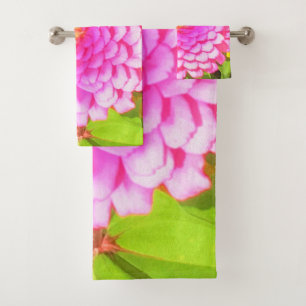 Pretty Round Pink Zinnia in the Summer Garden Bath Towel Set