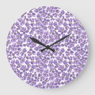 Pretty Round Wall Clock, Violets and Check Gingham Large Clock